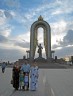 Posing in front of the Somonij monument in Dushanbe